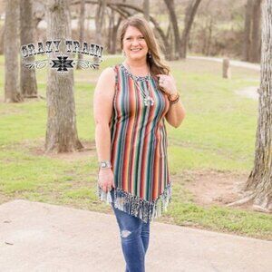 Tunic with fringes Southwestern Print Size Large